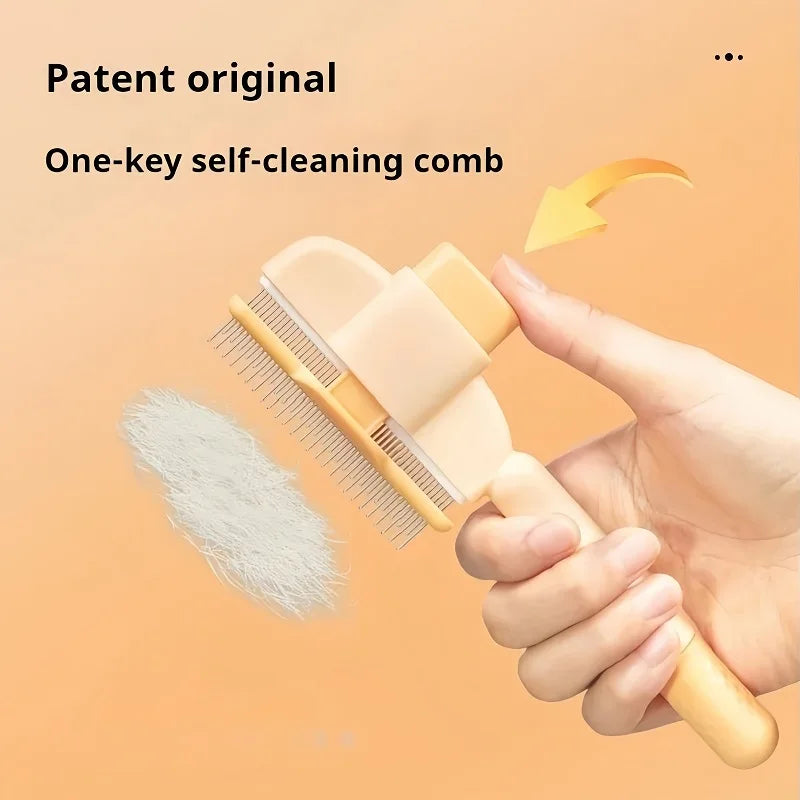 Dog and cat hair remover brush from Showlu Fashion Store, grooming comb for long-haired pets, effective for cleaning and bathing.