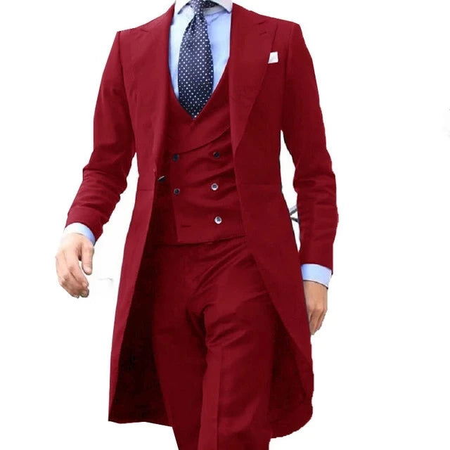 White and brown men's formal suit with blazer, vest, and pants, ideal for weddings, prom, and business occasions.