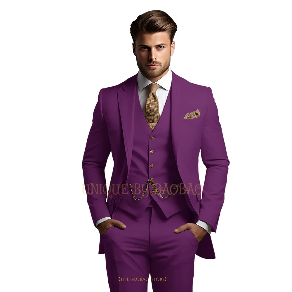 Men's grey 3-piece suit including jacket, vest, and trousers, classic wedding and formal attire by Showlu Fashion Store.