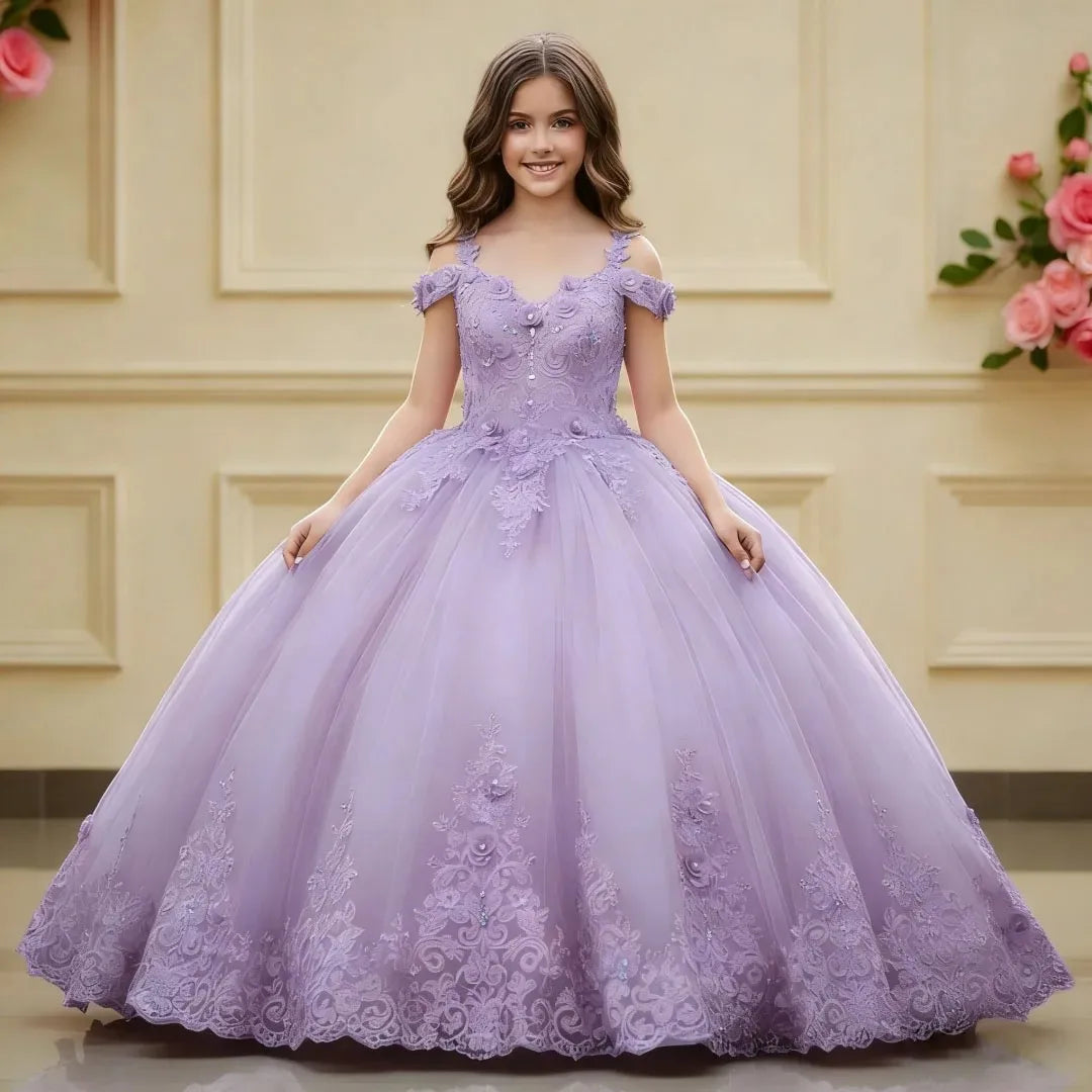 Customized Wedding Birthday Prom Party Red Flower Girl Dress Tulle Floral Appliques With Bow For Evening Banquet Princess Gown