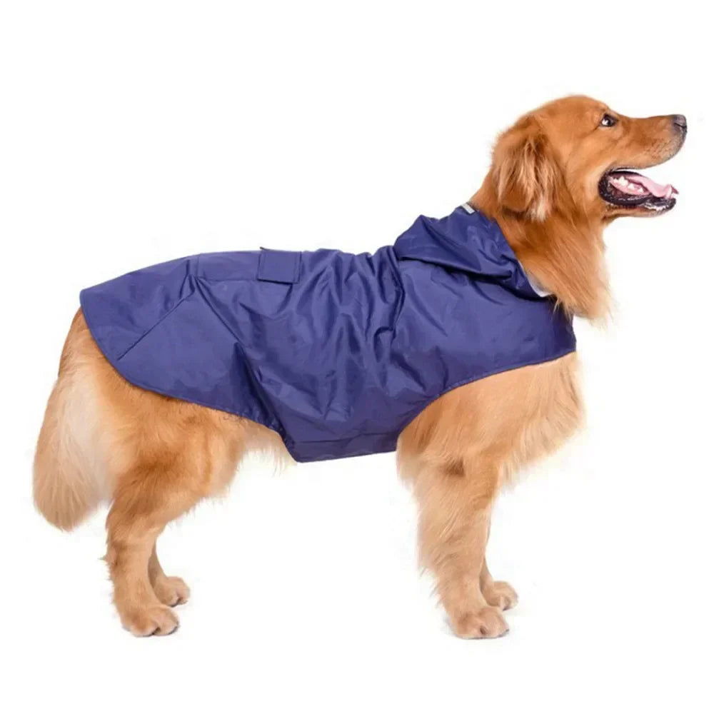 Reflective hooded waterproof dog raincoat by Showlu Fashion Store, designed for all sizes, with a bright, protective rain jacket for pets.