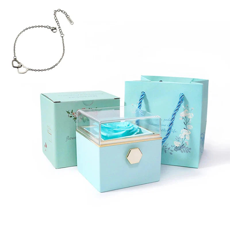Double heart steel bracelet with eternal rose box from SHOWLU FASHION, featuring a stylish jewelry design with rose accents.