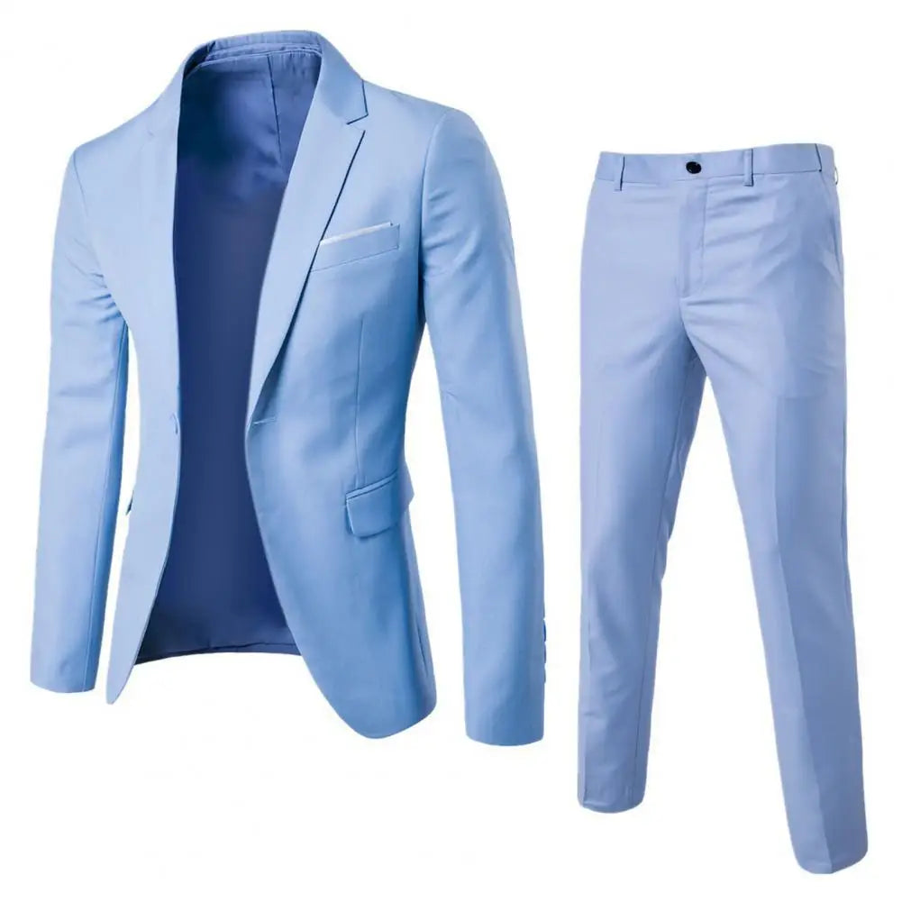 Korean style formal suit with matching pants, solid color, single-breasted buttons, suitable for weddings and spring or autumn events