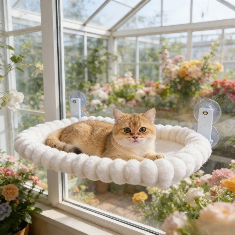 Foldable plush velvet cat window hammock by Showlu Fashion, featuring soft materials and sturdy support for cozy feline lounging