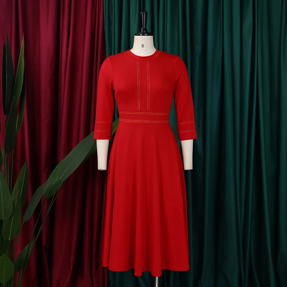 Red Green Denim Blue Female Dresses For Women 2024 Elegant Party Autumn Plus Size African Clothes Cheap Offers New Midi Dress