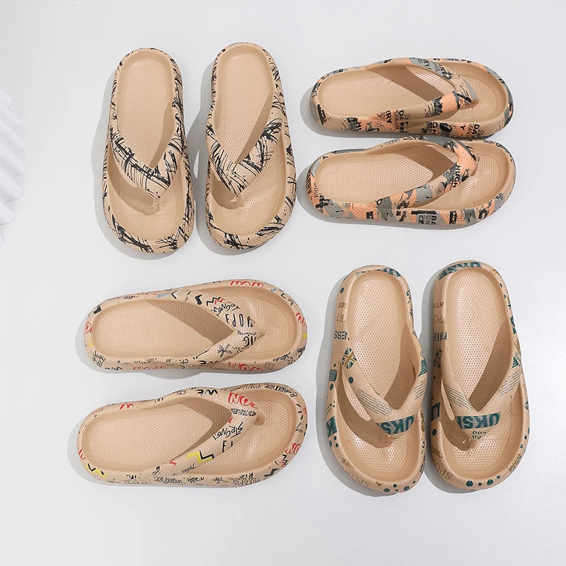 Leopard print women’s flip-flops with thick soles, soft comfort slippers ideal for summer travel, beach, and vacation.
