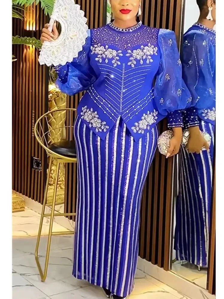 SHOWLU African sequin evening party dress, plus size dashiki Ankara robe with vibrant patterns and elegant design.