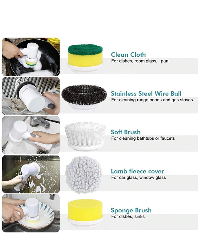 Showlu Smart General cordless electric spin scrubber with 7-in-1 cleaning brush attached for versatile cleaning tasks.