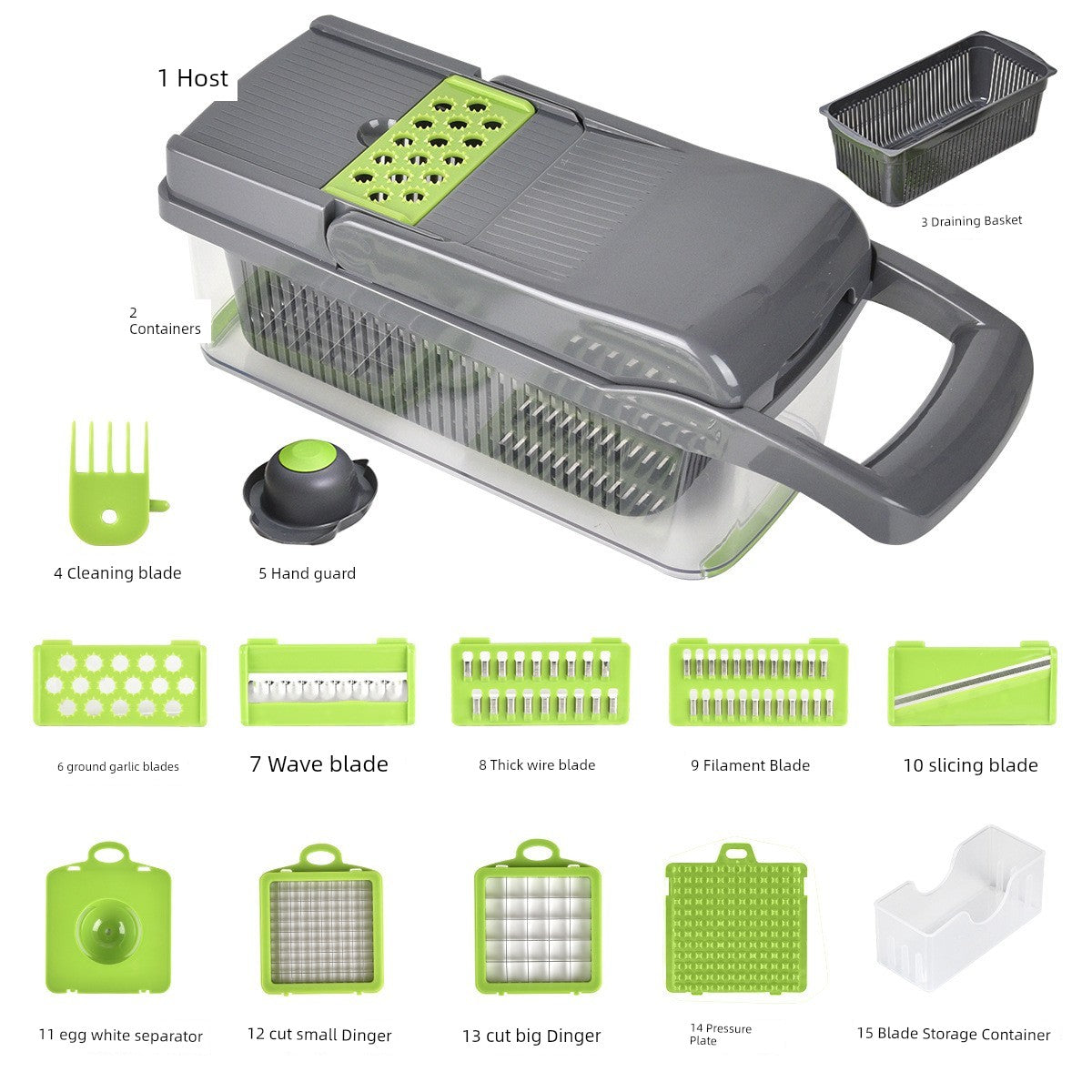 Showlu Multi-Functional Vegetable Cutter with dicing and slicing blades, compact kitchen tool for preparing vegetables efficiently.