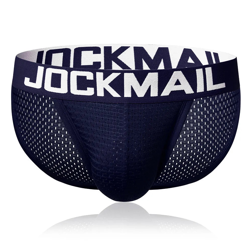 Men's Jockmail briefs with a penis pouch, Showlu Fashion men's bikini underwear, featuring a comfortable fit and stylish design.