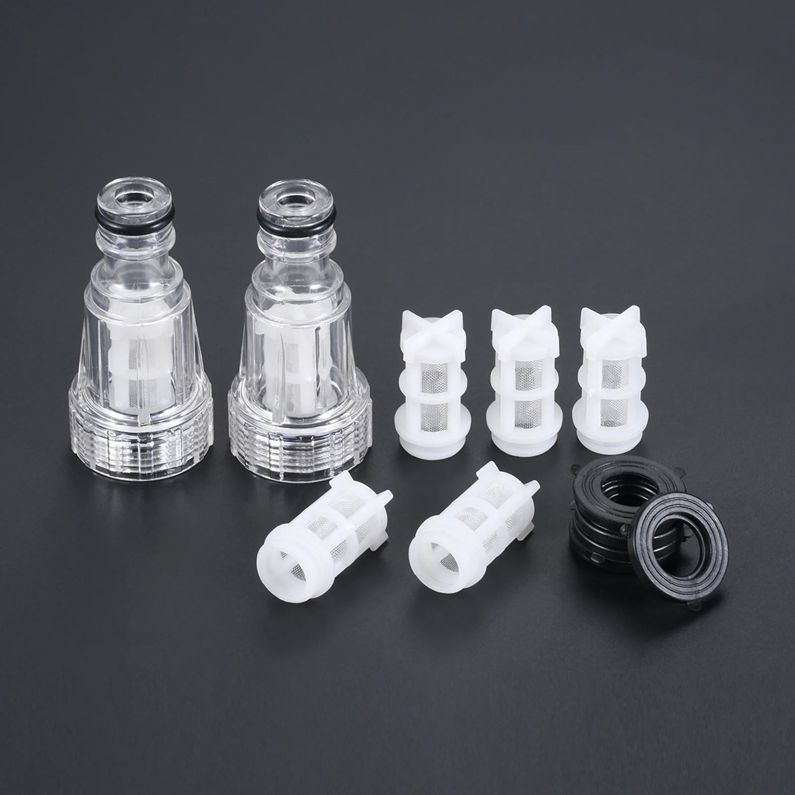 Set of 5/2 high-pressure water filter connection fittings for Karcher K2-K7 series pressure washers, compatible with car washing.