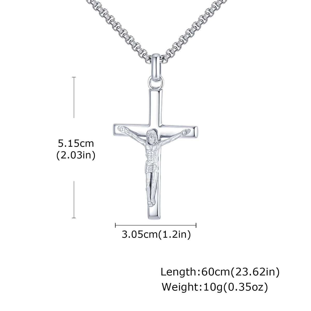 Gold-colored stainless steel cross necklace featuring Jesus pendant, Catholic faith jewelry for men and women, suitable for prayer and gift.