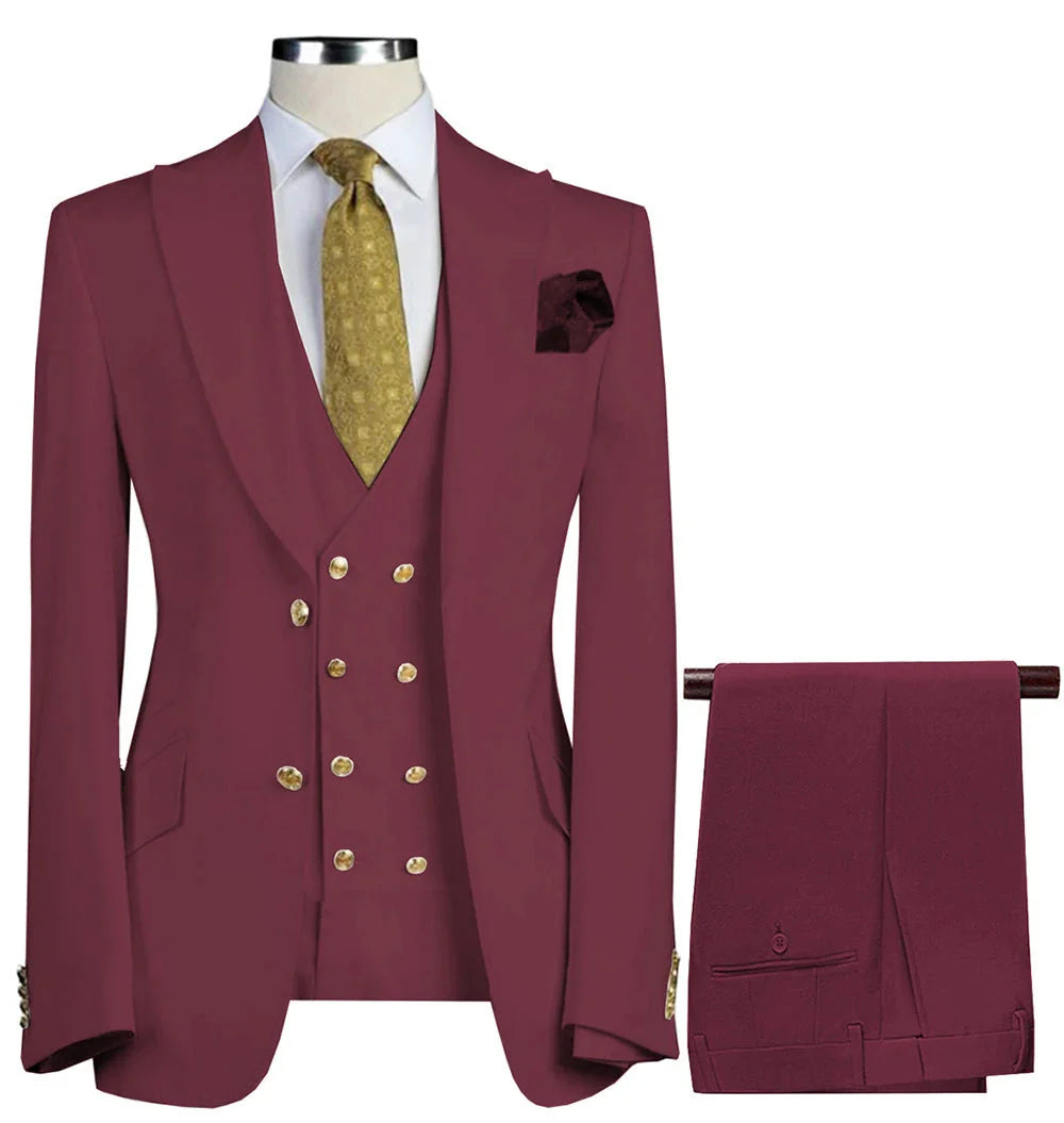 Men's slim fit wool blend 3-piece suit by SHOWLU FASHION STORE, featuring a tailored jacket, vest, and trousers for business attire.