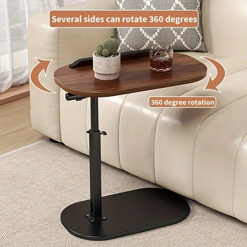 Portable adjustable folding side table with wood finish, ideal for laptops, coffee, or bedside use in home office or living space.