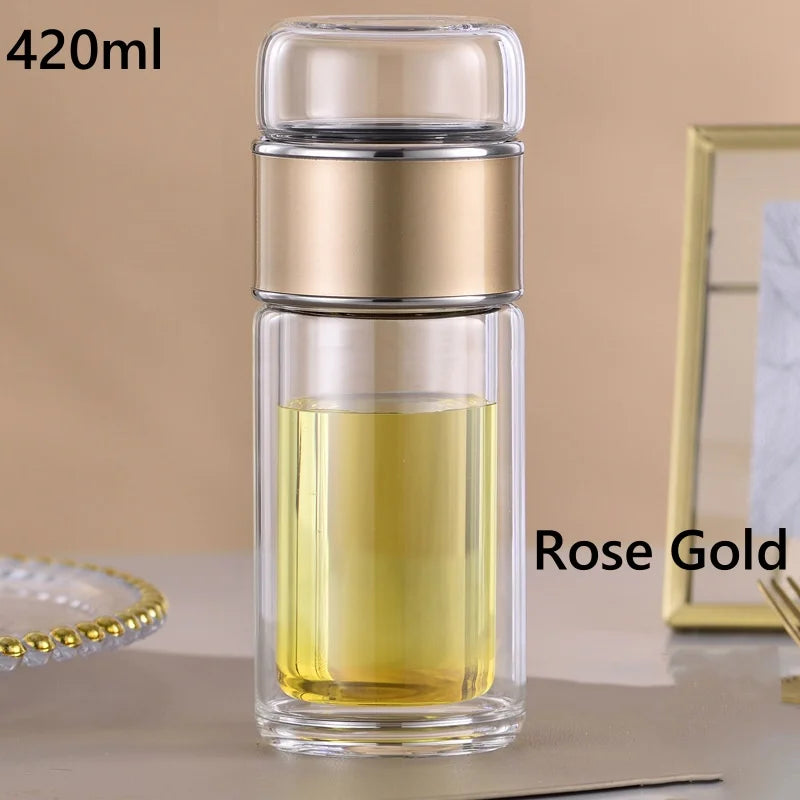 2026 NEW High Borosilicate Glass Tea Infuser Bottle 420ML Double Wall Insulated Tumbler with Tea Filter, Hot  Cold Drinkware