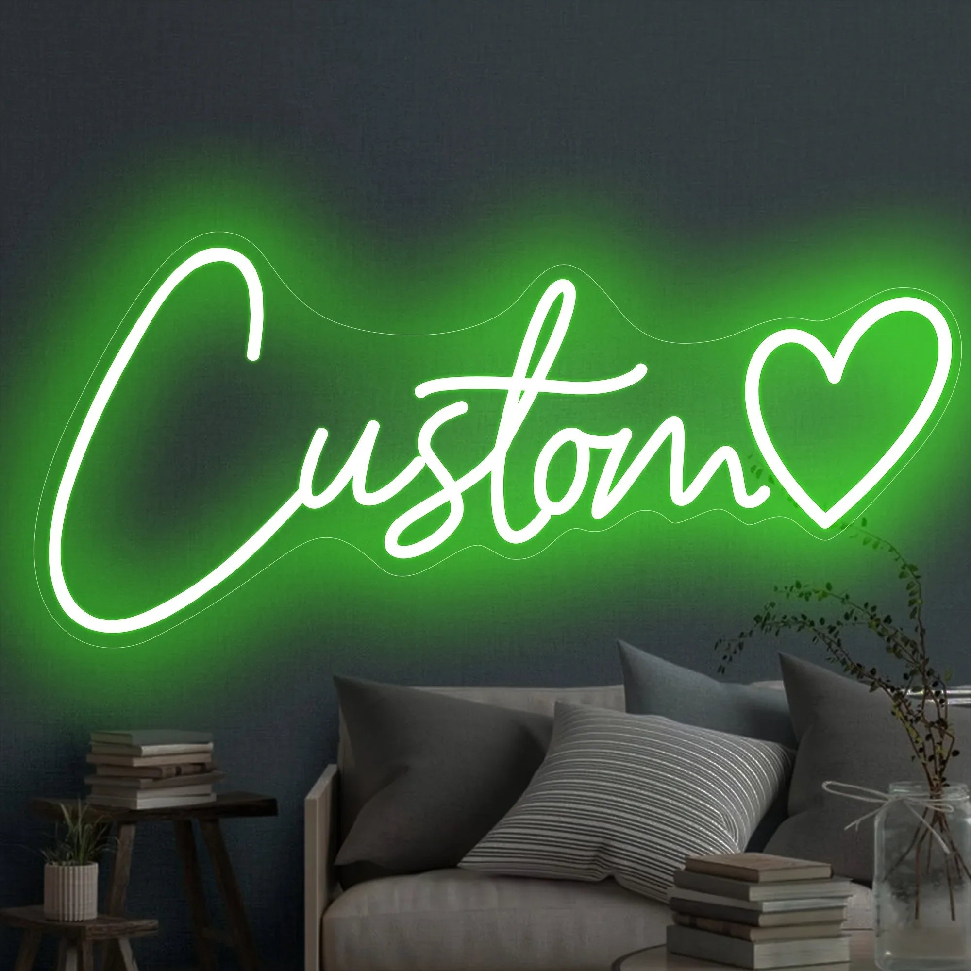 Custom LED neon sign by Showlu Smart General with vibrant illuminated lettering on a dark background.