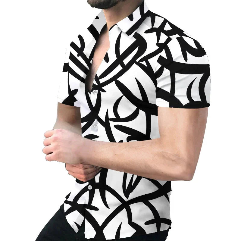 Men's Hawaiian Baroque 3D print short sleeve shirt by SHOWLU FASHION, featuring vibrant tropical patterns and intricate designs.