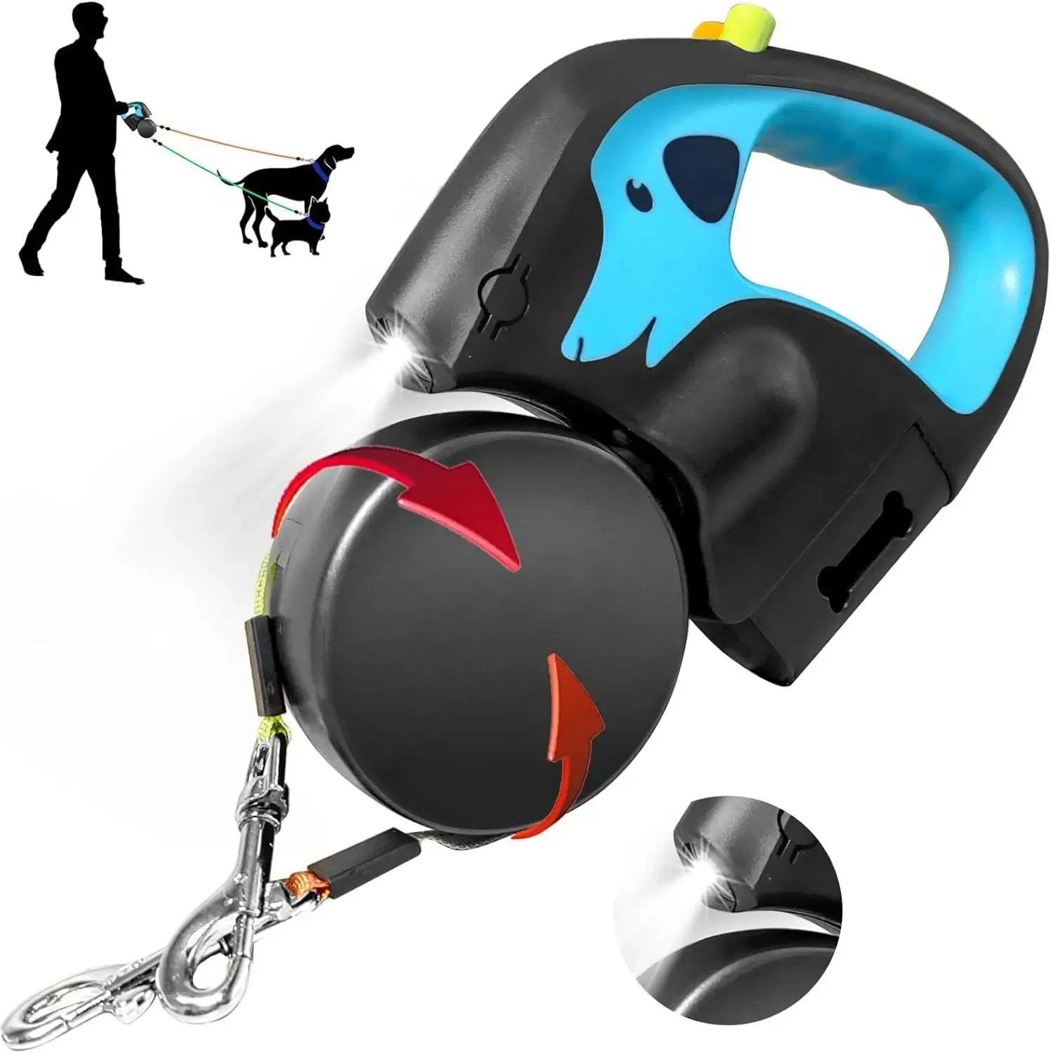 Showlu 3m retractable double dog leash with reflective no-tangle design, ideal for walking two dogs simultaneously.