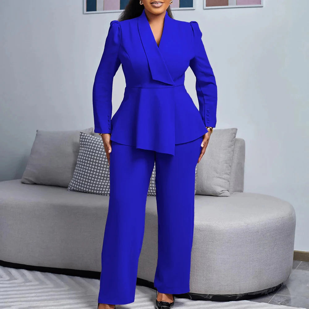 JENYAGE women's 2-piece wide-leg pant suit by SHOWLU FASHION STORE, stylish office work set with tailored blazer and matching wide-leg trousers