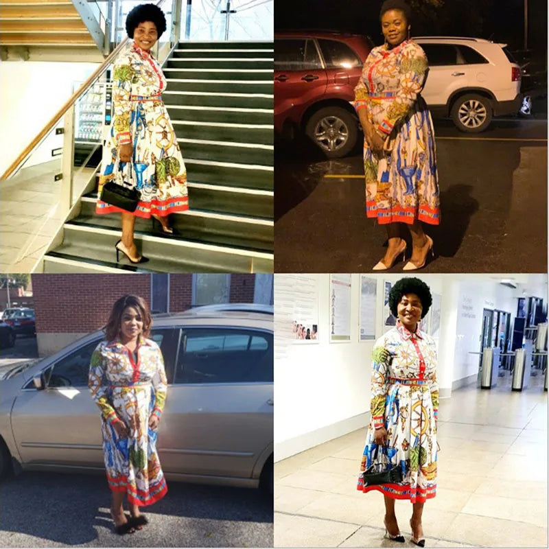 SHOWLU women's printed A-line midi dress with high waist, elegant design, suitable for stylish occasions and everyday wear
