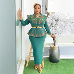 2 PCS Sets African Clothes for Women Tops And Skirts Suits Dashiki Ankara 2025 Outfits Gown Plus Size Wedding Party Dresses