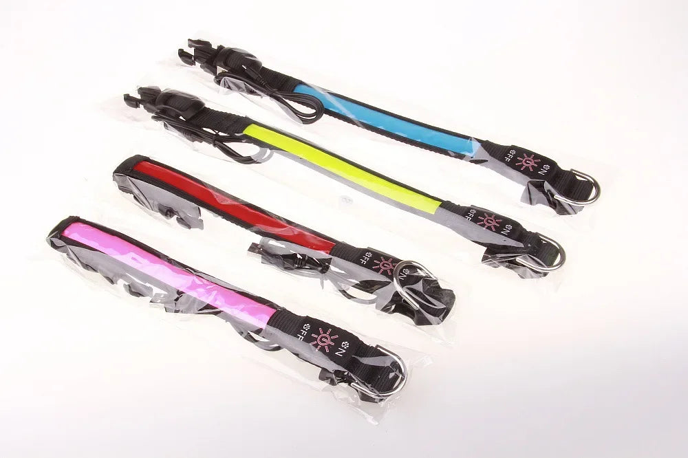 LED luminous dog collar by Showlu Smart General, USB rechargeable safety night collar with bright illumination for pets.