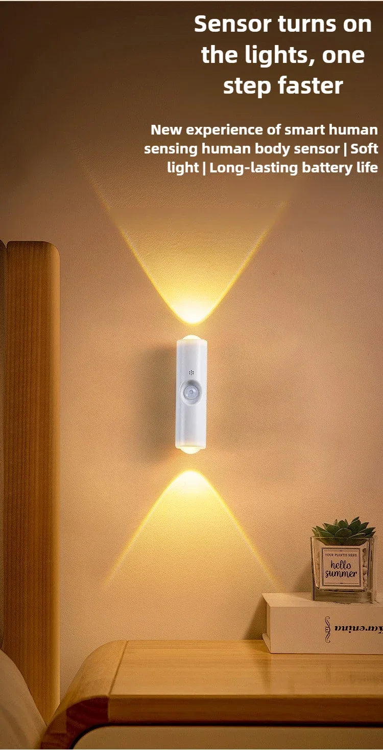 Rechargeable motion sensor LED cabinet light by Showlu Smart, magnetic USB under counter closet night light in black