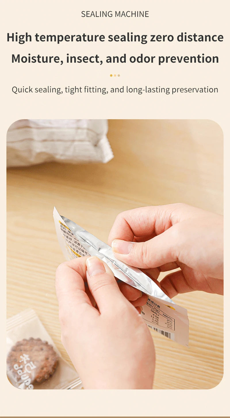 Showlu Smart General Mini Bag Sealer in use, sealing plastic bags to keep food fresh and prevent spills.
