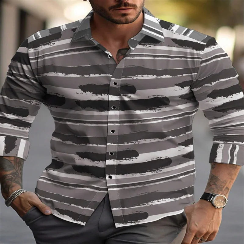 Men's 2024 classic red plaid long-sleeved shirt with striped design, casual fashion top from Showlu Fashion Store.