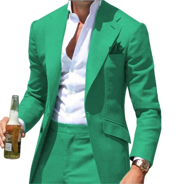 Costumes Pour Hommes Peak Collar Men Suits Notched Green Slim Fit Blazers Jackets Pants 2PCS Causal Business Wedding Groom Wear