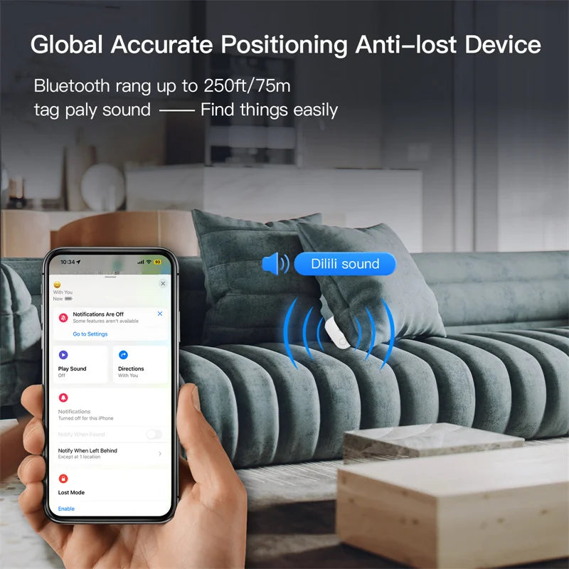 Showlu Smart Bluetooth key finder tracker compatible with Find My, small portable device for locating keys and valuables.