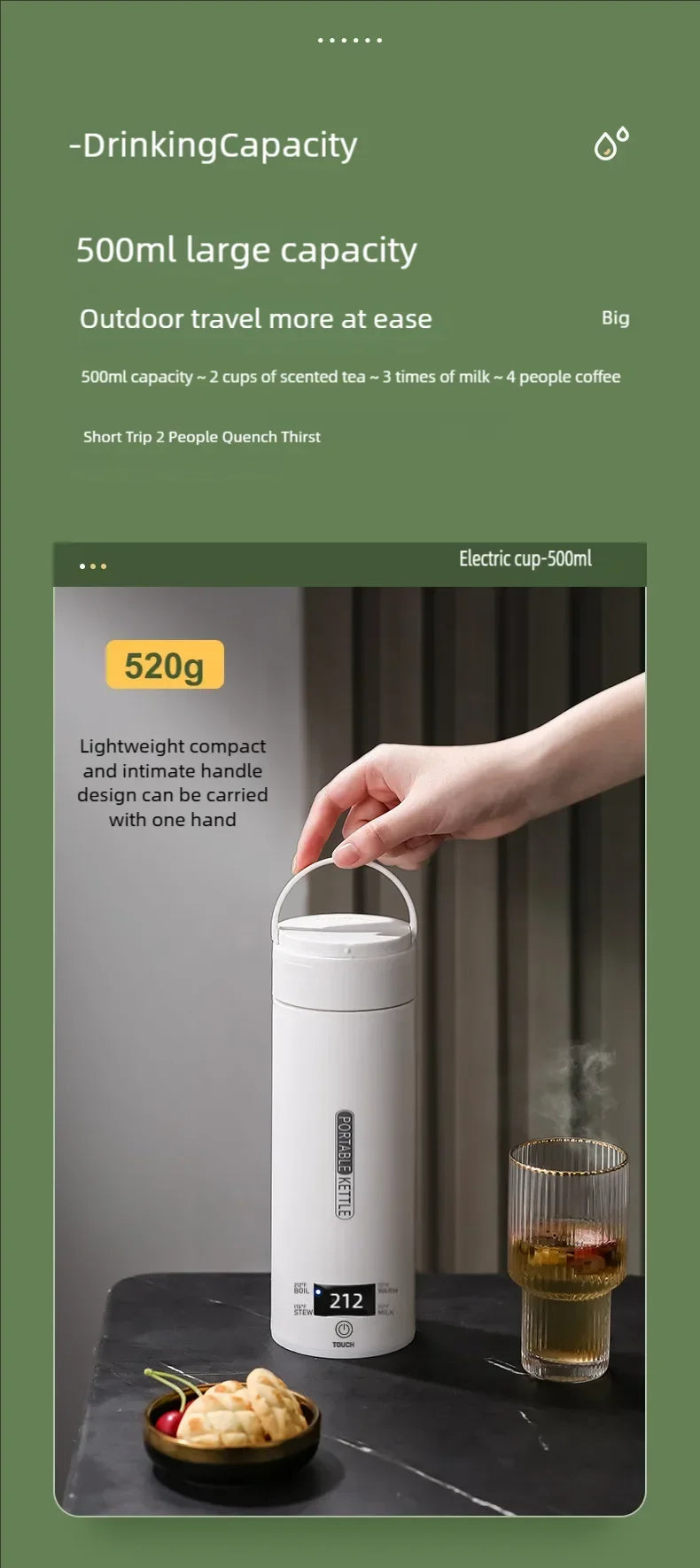 Showlu Smart General JFBONIN mini stainless steel electric kettle with a sleek design and ergonomic handle.