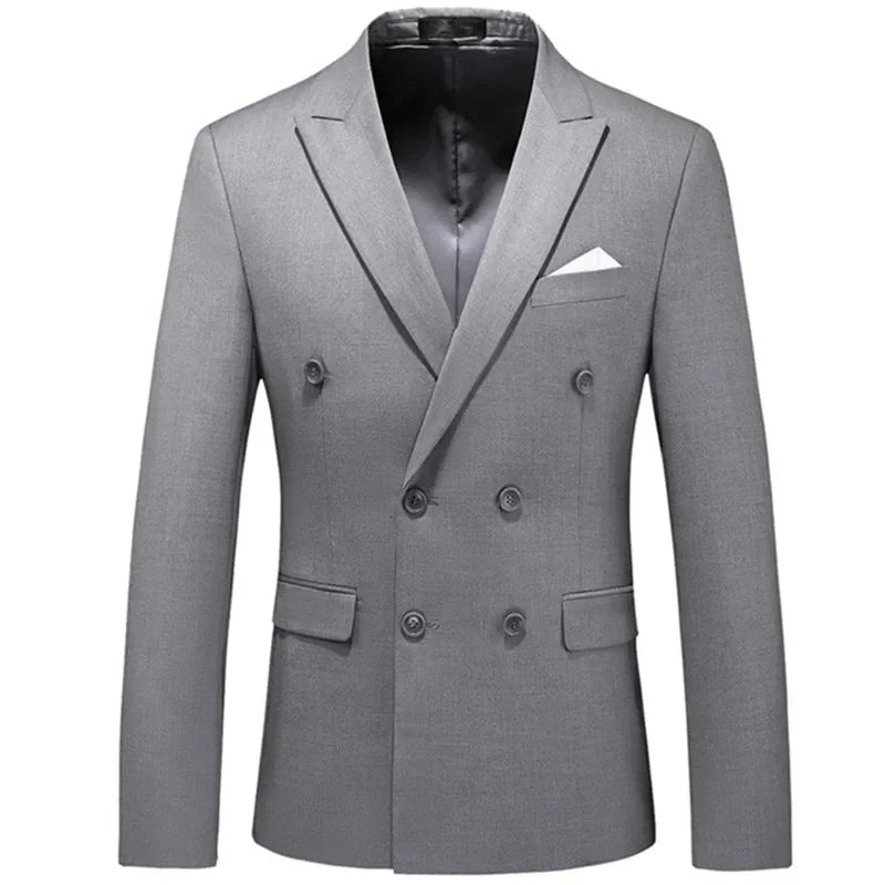 2025 Fashion New Men's Casual Boutique Business Solid Color Double Breasted Suit Jacket Blazers Coat