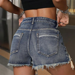 Summer 2025 Fashion: Women's Jeans Hot Girl Street Ripped Chain Shorts Low-Waisted Sexy Slimming Straight-Leg Pants
