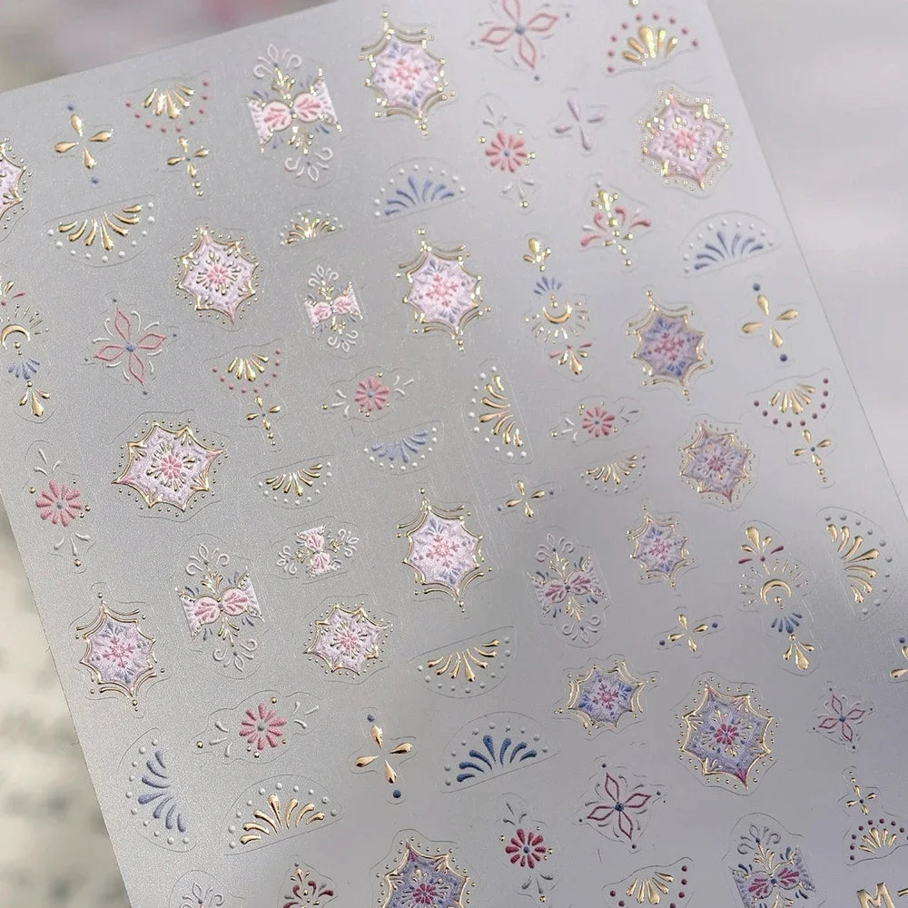 Elegant gold scepter 5D nail art stickers with gemstone designs, luxurious courtly pattern, perfect for self-adhesive manicure decals.