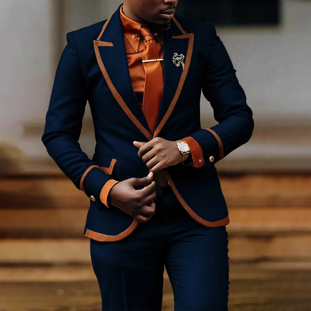 Men's slim fit formal suit by Showlu Fashion Store, featuring a tailored jacket and pants for evening, business, or casual occasions.