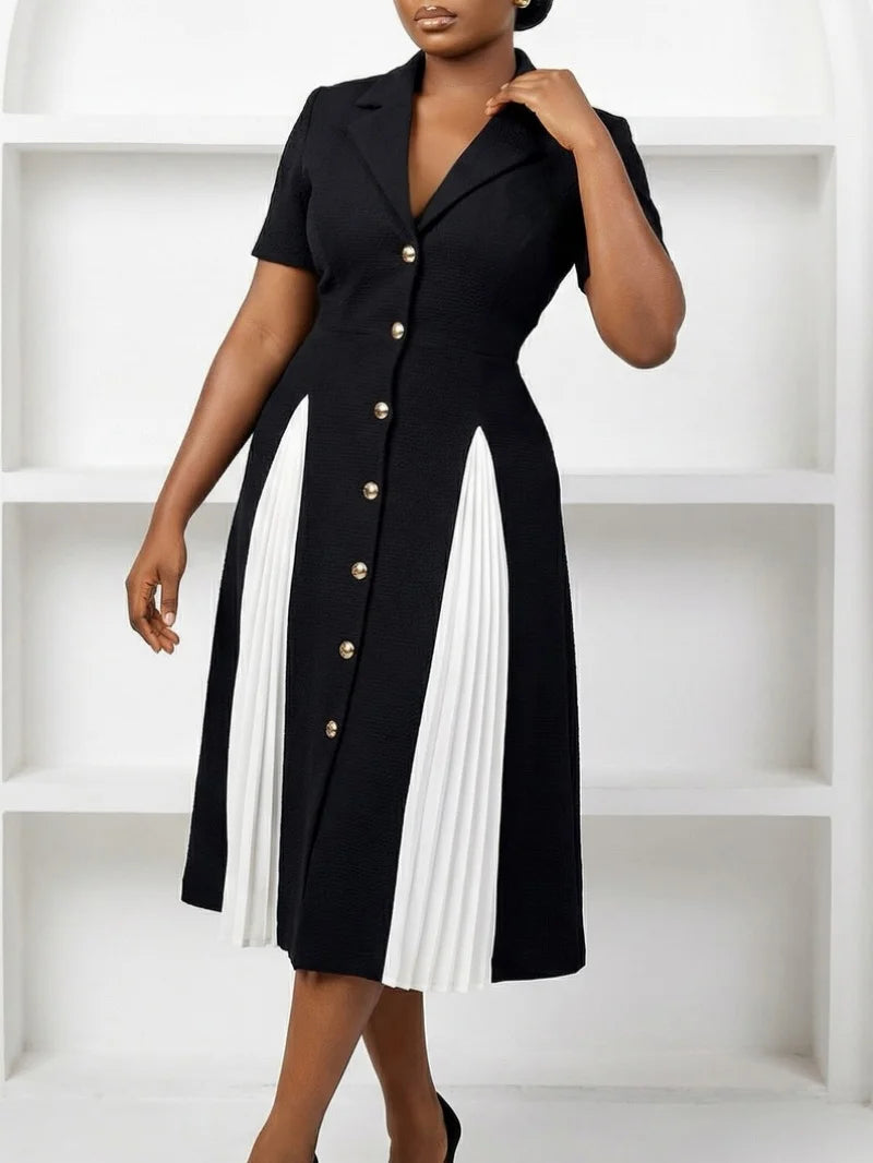 Elegant women's business casual dress by Showlu Fashion Store featuring patchwork cotton blend fabric and a stylish, comfortable fit.
