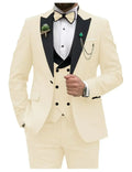 SHOWLU Men's slim fit 3-piece suit with peak lapel, including jacket, vest, and trousers, ideal for weddings and formal events.