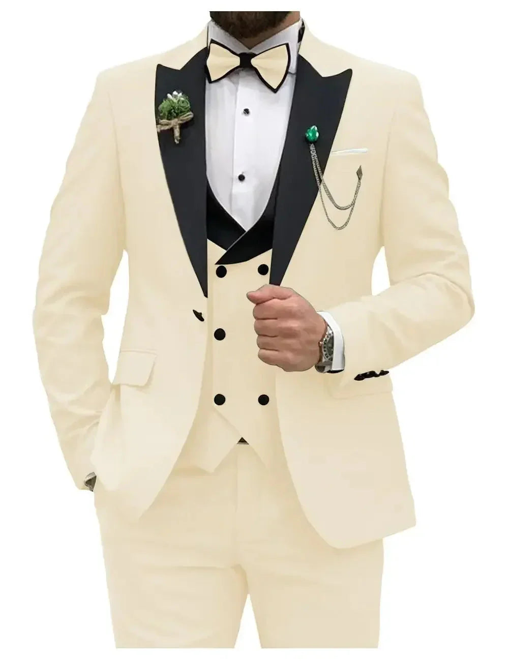 SHOWLU Men's slim fit 3-piece suit with peak lapel, including jacket, vest, and trousers, ideal for weddings and formal events.