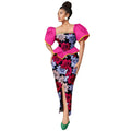 AFRIPRIDE women's Ankara print square neck puff sleeve A-line dress, stylish and vibrant for casual or special occasions.