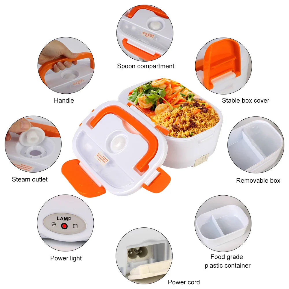 Showlu Electric Heated Lunch Box with 12V and 220V portable food warmer for hot meals on the go.