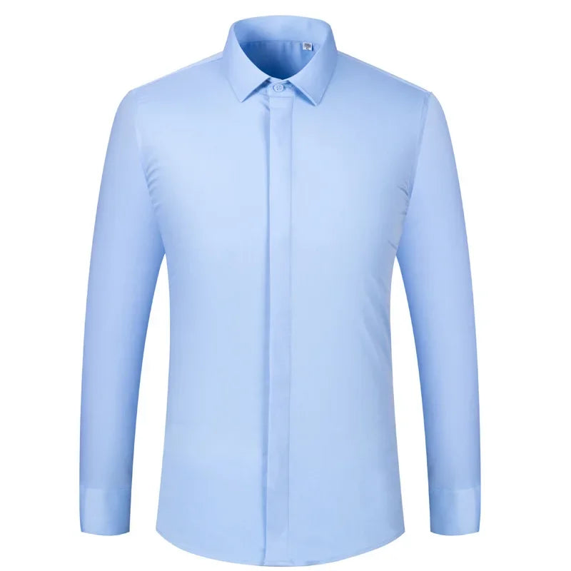 French Cufflink Men's Long Sleeve Bamboo Fiber Covered Button Shirt Slim Fit  Wedding Dress Sleeve Spikes Business Dress  Shirt