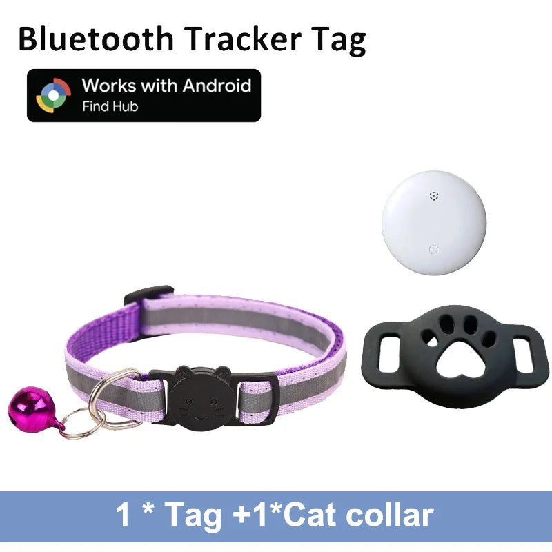 Mini Bluetooth pet tracker for cats by Showlu Fashion Store, showing the compact GPS collar locator device on a pet's neck.