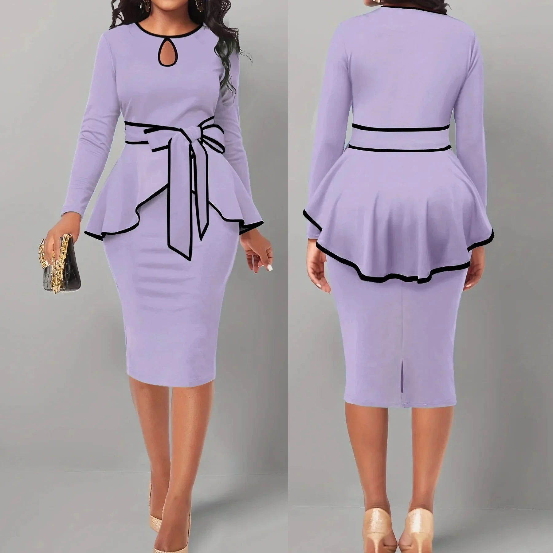 SHOWLU Women's 2-piece suit dress with ruffle top and side slit skirt, stylish and elegant for formal or casual occasions.