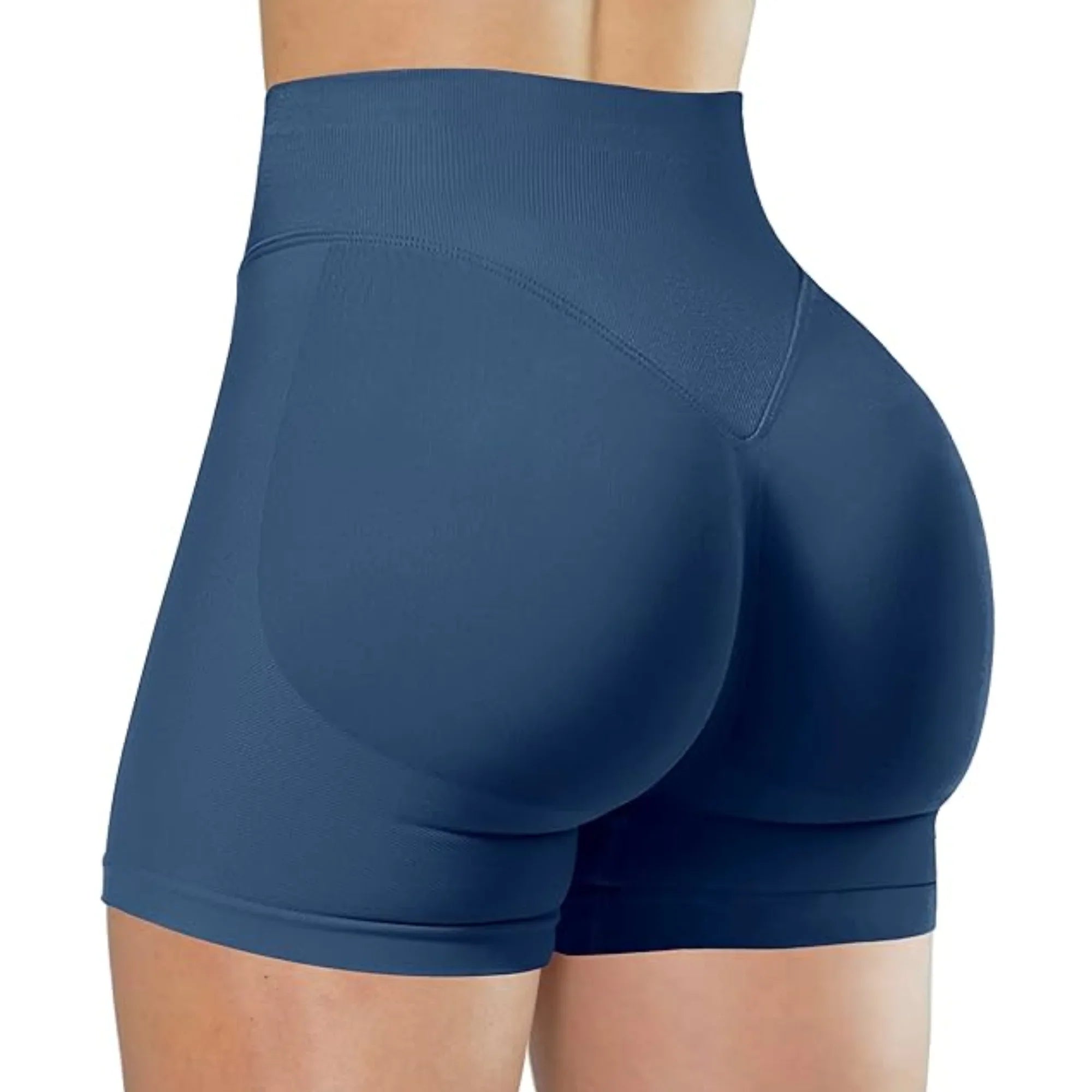 High-waisted women's yoga shorts by MEHEOL, made of nylon spandex, designed for running and active fitness.