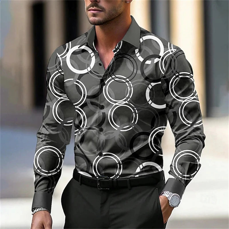 Men's long-sleeved casual shirt by Showlu Fashion Store, simple fall streetwear top with a stylish, modern design.