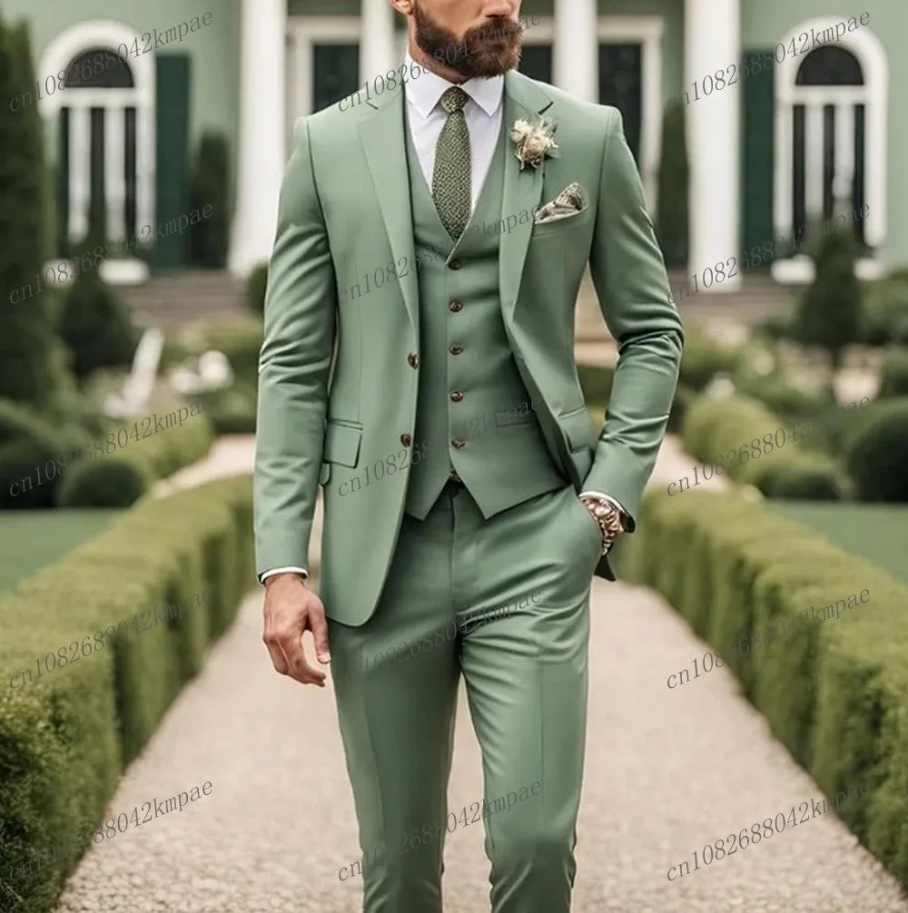 Orange men's formal business suit with blazer, vest, and pants, ideal for weddings, proms, or special occasions.