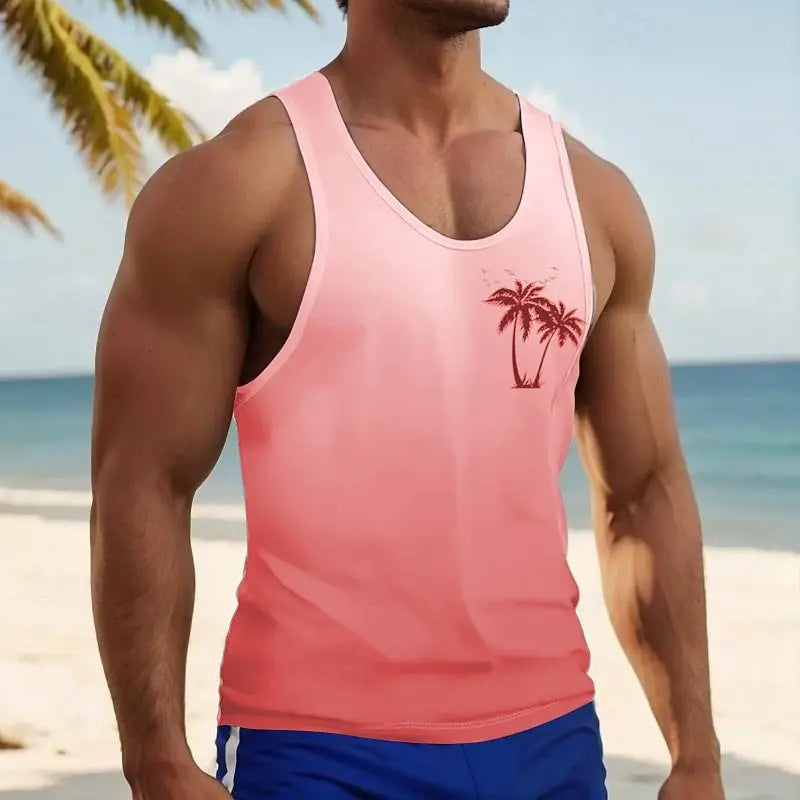 Showlu men's quick dry sports tank top with 3D printed design, ideal for gym and casual wear, shown in black and blue colors.