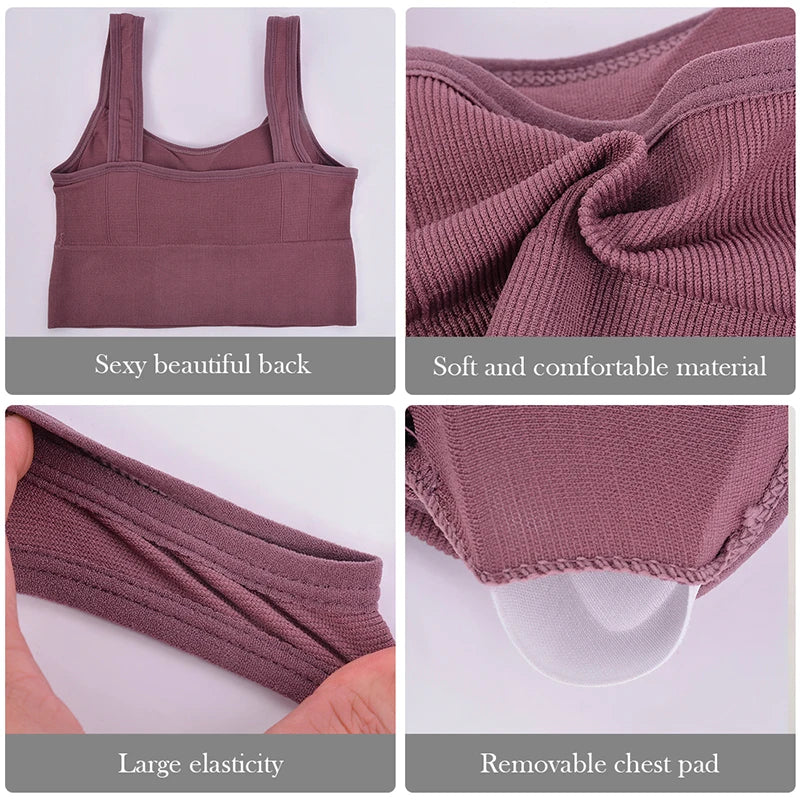 Showlu Fashion breathable sports bra for women, seamless workout top with anti-sweat fabric, shockproof design, and push-up support.