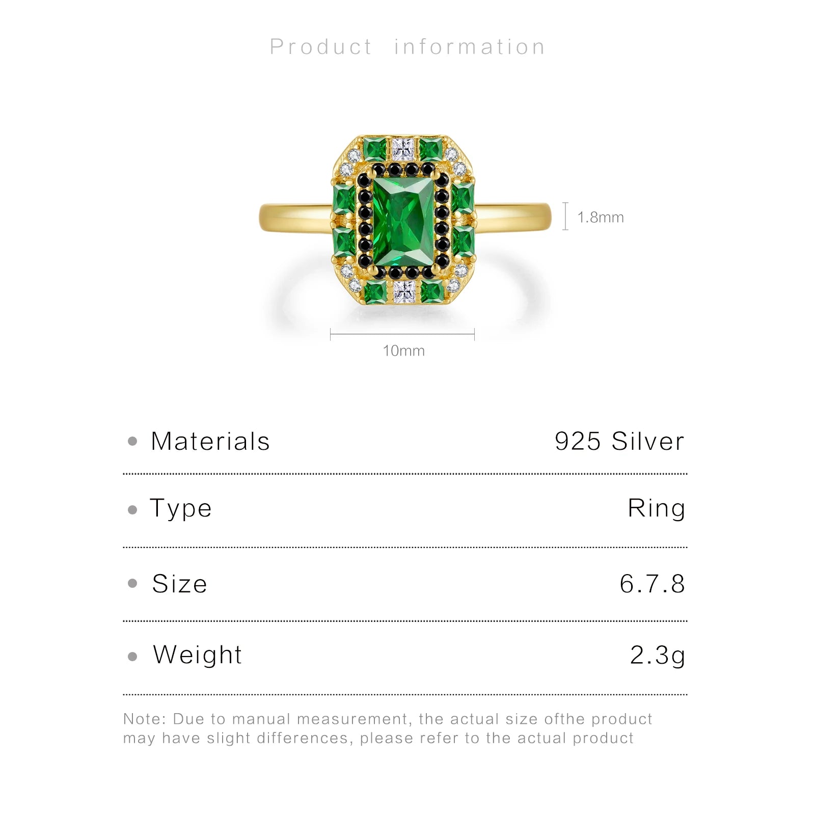 Sterling silver square green zircon ring for women, showcasing a sparkling green gemstone set in a sleek silver band.